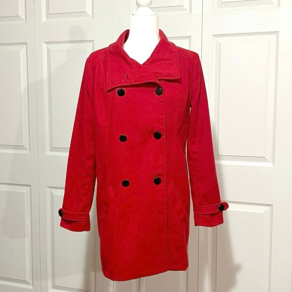 Y2K Charlotte Russe Pea Coat Size M Red double breasted 2-way collar, 2 pockets
